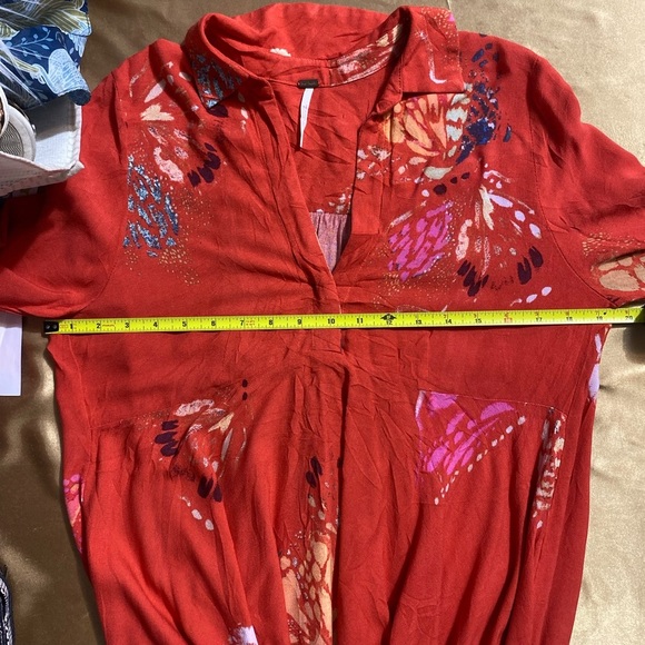 Free People Red Bell Sleeve Tunic with Mandarin Collar - Picture 5 of 13